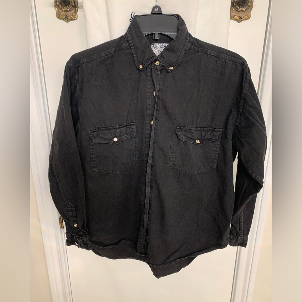 Andrew’s Blues Black Button Front Long Sleeve Shirt Women Size Medium